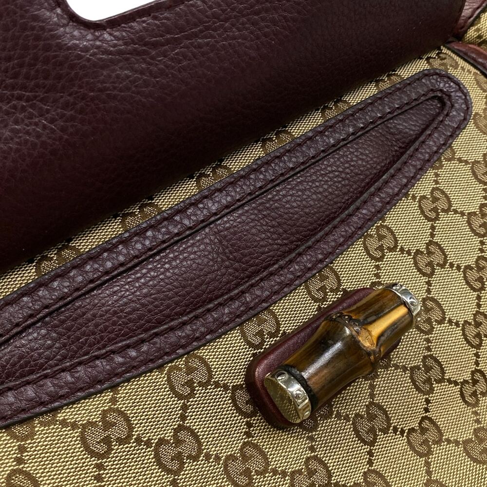 Gucci GG/Bamboo Tote Bag 246860 Beige Dark Brown Bordeaux Jacquard Leather - Picture 14 of 15